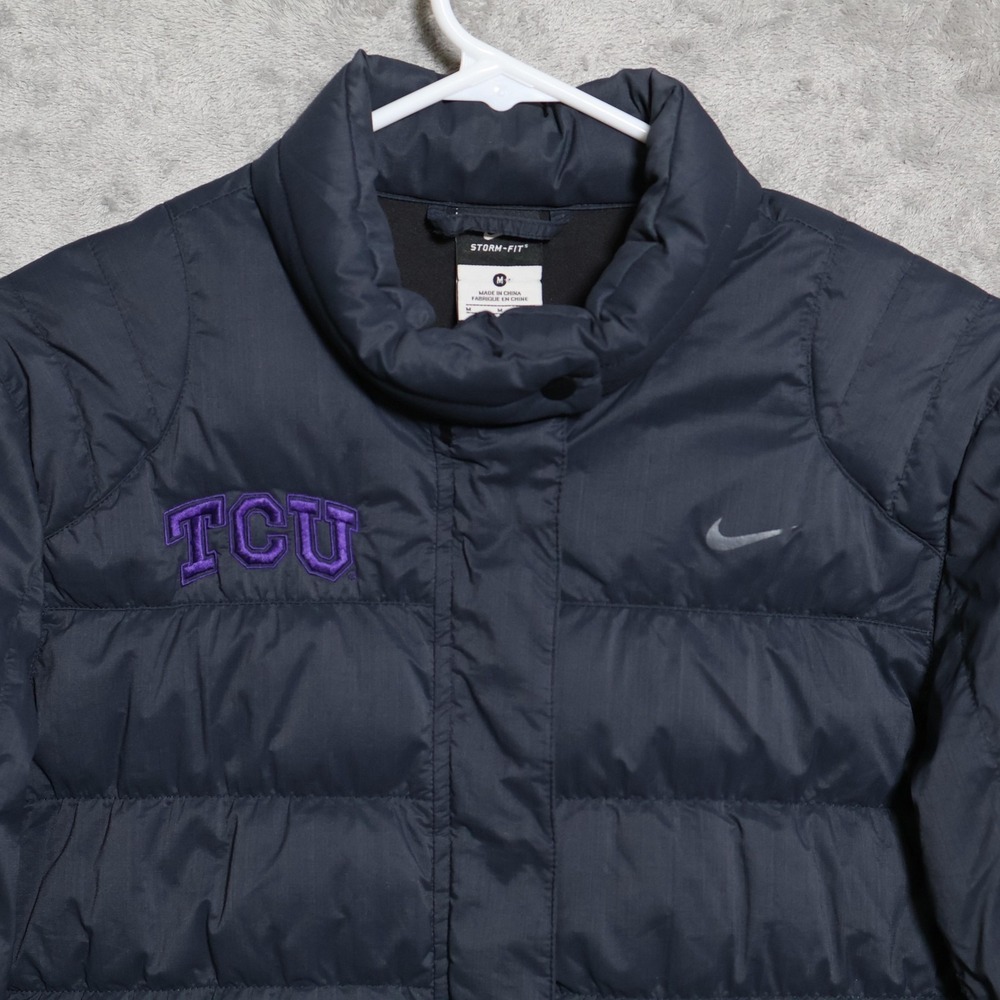 Nike Jacket Womens Medium Dark Gray Puffer TCU Horned Frogs 700 Down Storm-Fit